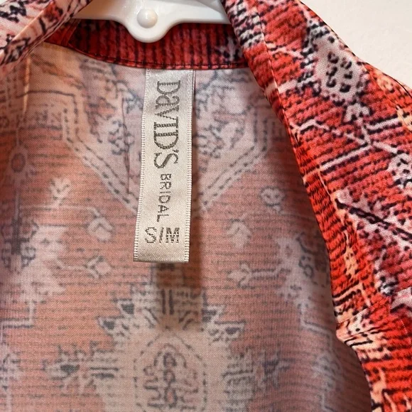 David’s Bridal Multicolor Silky Tie Waist Knee Length Robe Size S/M - Picture 10 of 16